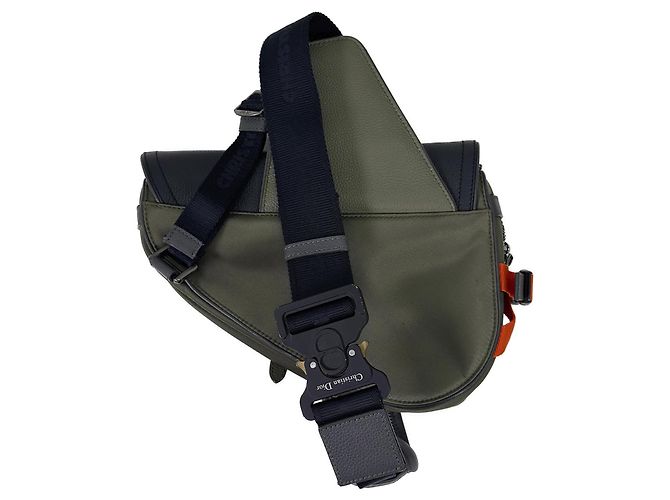 Dior Borsa a tracolla Saddle in nylon e pelle Olive - vista 4