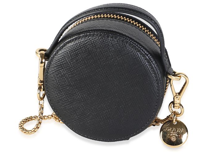 Borsa a tracolla Prada Mini Round Top Handle in pelle Saffiano nera - vista 2