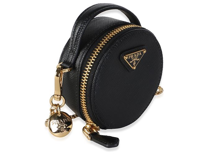 Borsa a tracolla Prada Mini Round Top Handle in pelle Saffiano nera - vista 4