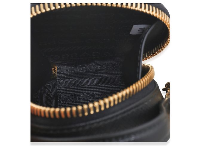 Borsa a tracolla Prada Mini Round Top Handle in pelle Saffiano nera - vista 5