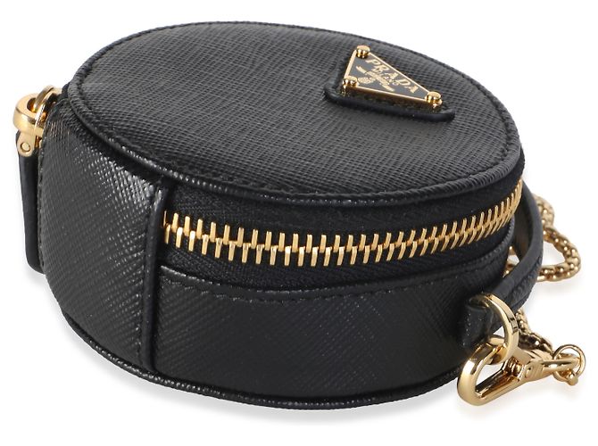Borsa a tracolla Prada Mini Round Top Handle in pelle Saffiano nera - vista 6