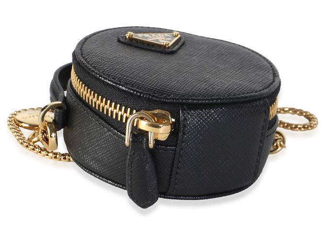 Borsa a tracolla Prada Mini Round Top Handle in pelle Saffiano nera - vista 7