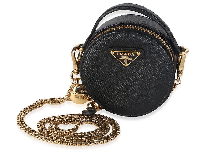 Borsa a tracolla Prada Mini Round Top Handle in pelle Saffiano nera - vista 8