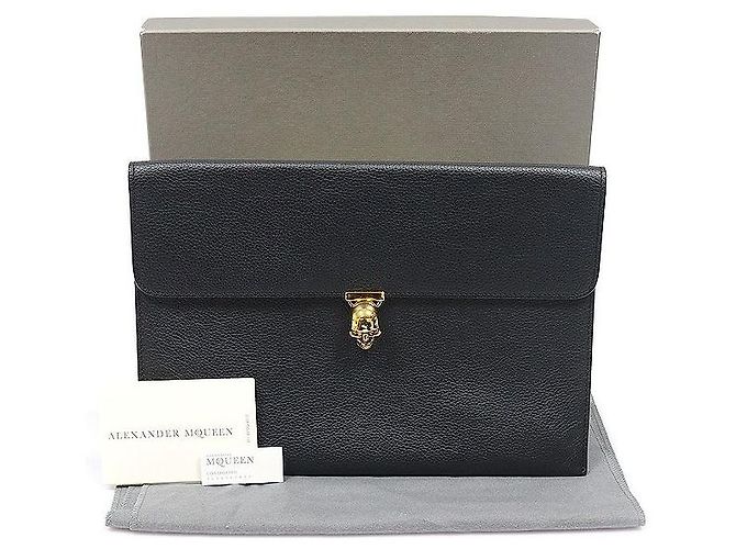 Alexander Mcqueen Clutch a busta Skull in vitello grana nera - vista 2