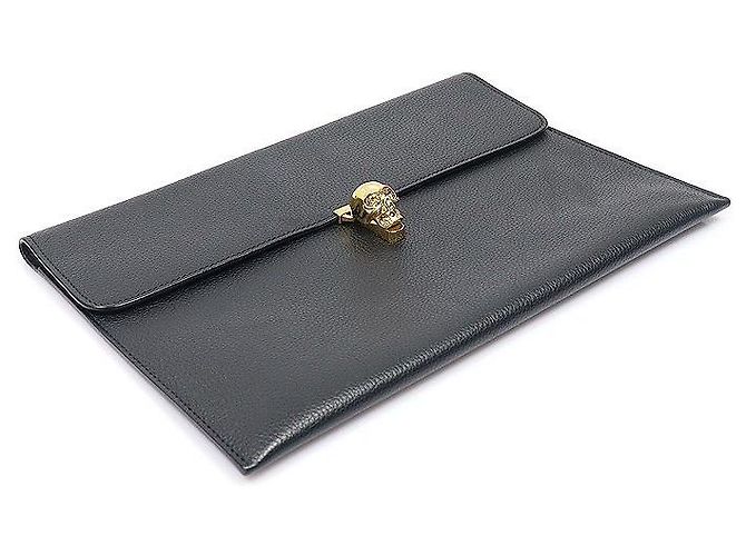 Alexander Mcqueen Clutch a busta Skull in vitello grana nera - vista 4