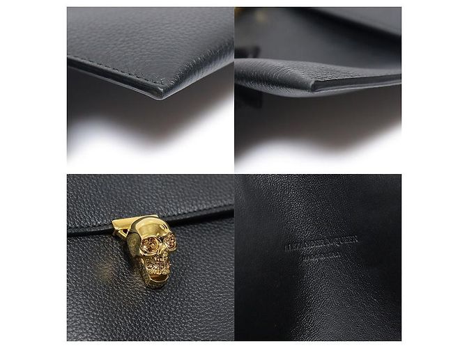 Alexander Mcqueen Clutch a busta Skull in vitello grana nera - vista 7