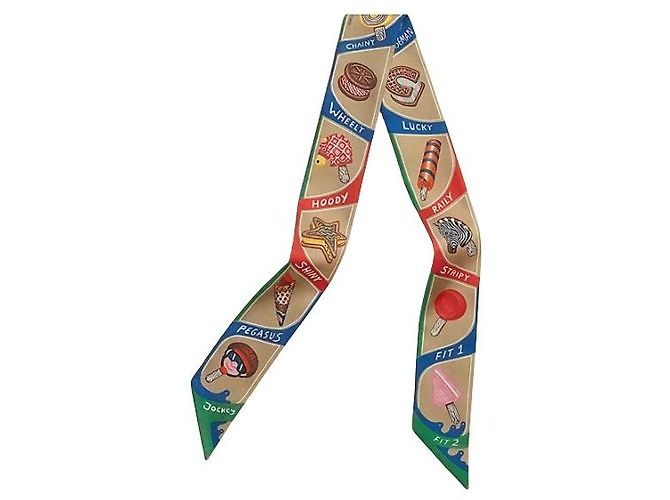 Twilly in seta Hermès Beige Dore Emuhoed Rouge - vista 2