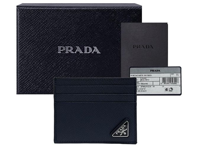 Prada Card Case Saffiano Navy Triangle Logo Open Style - view 14