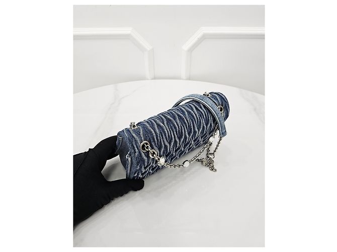 Miu Miu Borsa a spalla in denim matelassé con cristalli - vista 4