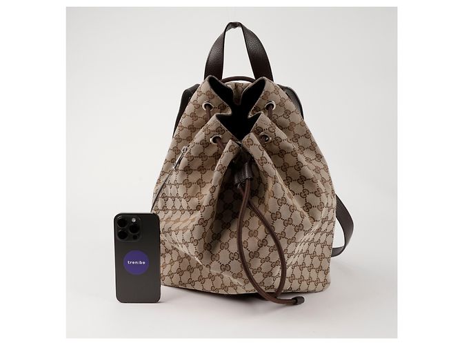 Gucci Drawstring Brown Canvas Backpack - view 11