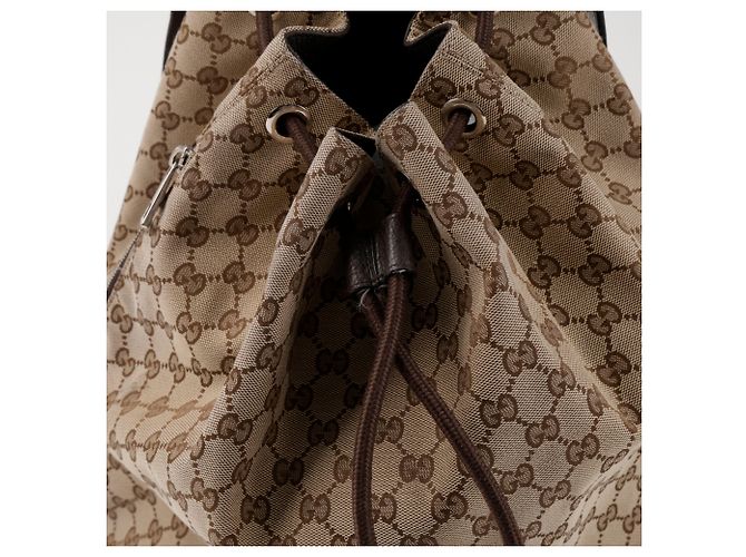 Gucci Drawstring Brown Canvas Backpack - view 14