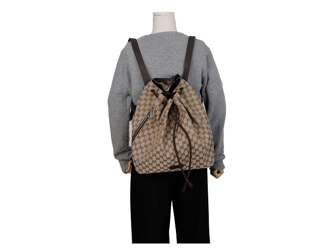 Gucci Drawstring Brown Canvas Backpack - view 15