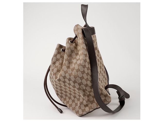 Gucci Drawstring Brown Canvas Backpack - view 2