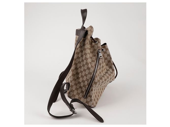Gucci Drawstring Brown Canvas Backpack - view 5