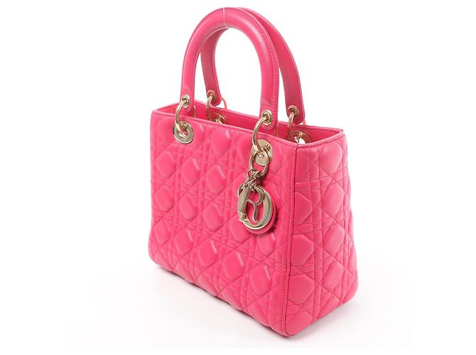 Christian Dior Lady Dior Medium Cannage Leather 2Way Handbag in Pink - vista 4