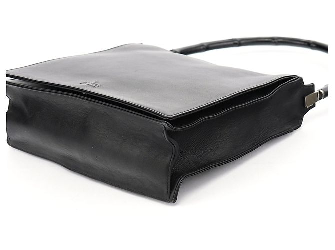 Bamboo Gucci 001 3243 Borsa a tracolla con patta in vitello nero e bambù - vista 10