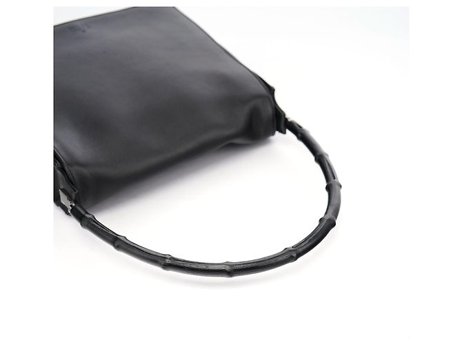 Bamboo Gucci 001 3243 Borsa a tracolla con patta in vitello nero e bambù - vista 8