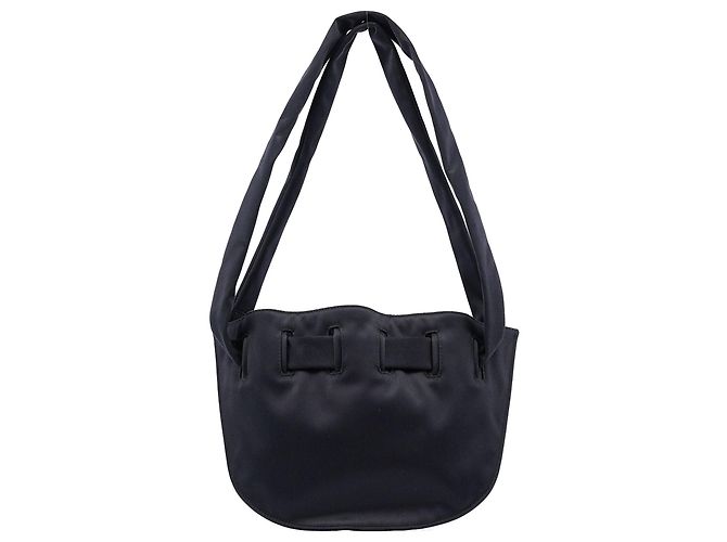 Gucci Borsa a tracolla in raso nero con coulisse - vista 3