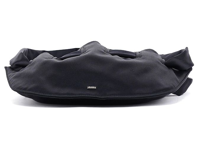 Gucci Borsa a tracolla in raso nero con coulisse - vista 4