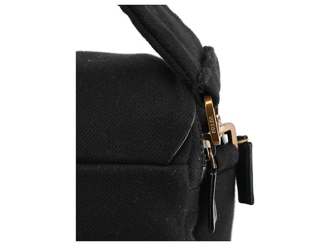 Prada Borsa a spalla BN0245 in cotone nero con bottone a pressione - vista 12