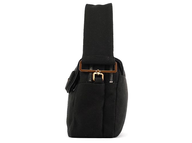 Prada Borsa a spalla BN0245 in cotone nero con bottone a pressione - vista 2