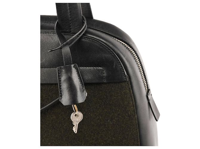 Prada Borsa Bowling 1999 Nero e Verde Scuro in Lana e Pelle - vista 9