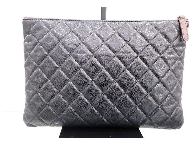 Chanel Clutch Caviar Medium Silver Clutch Black - vista 3