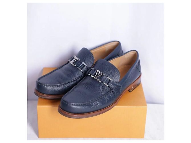 Mocassini Louis Vuitton in pelle blu navy - vista 3