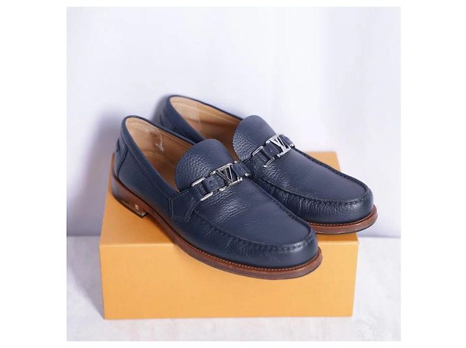 Mocassini Louis Vuitton in pelle blu navy - vista 4