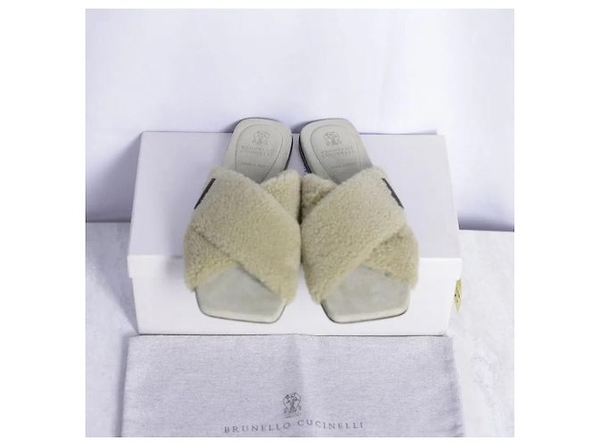 Brunello Cucinelli Ciabatte in shearling decorate Khaki - vista 2
