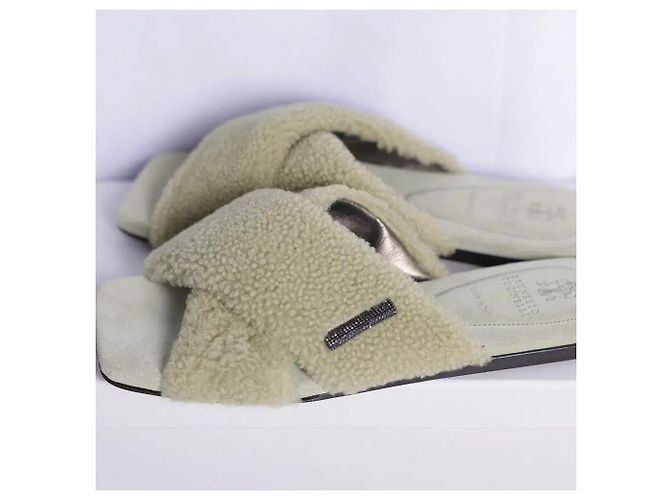Brunello Cucinelli Ciabatte in shearling decorate Khaki - vista 4