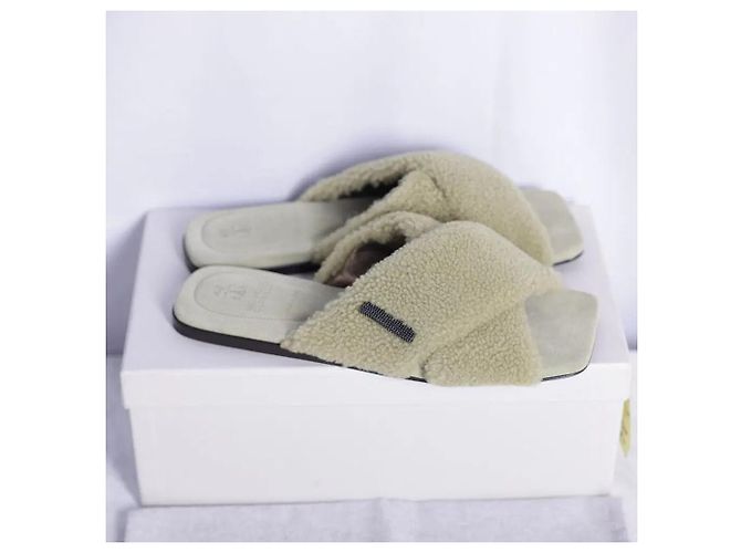 Brunello Cucinelli Ciabatte in shearling decorate Khaki - vista 5