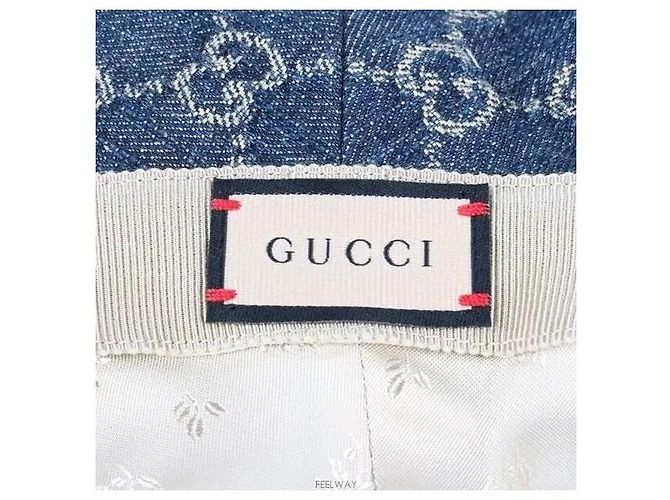 Cappello bucket Gucci in denim blu - vista 3