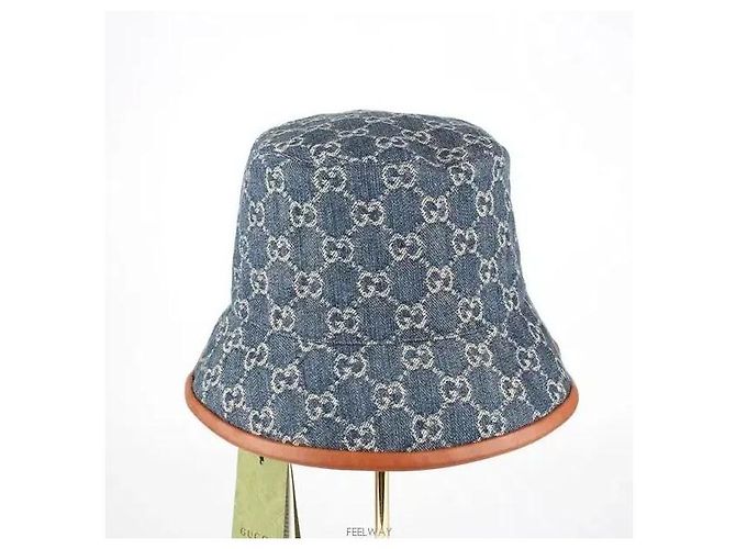 Cappello bucket Gucci in denim blu - vista 5