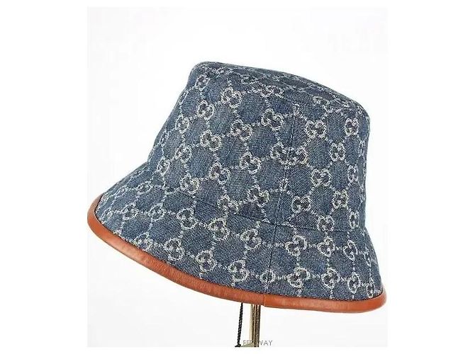 Cappello bucket Gucci in denim blu - vista 7