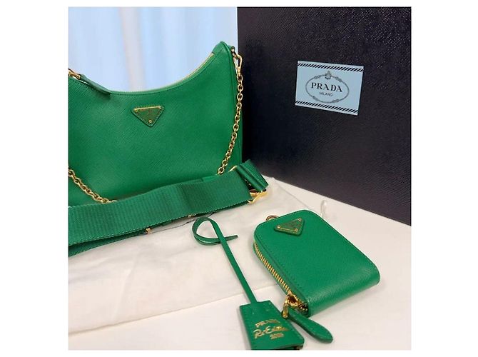 Prada Borsa Hobo Reedition in pelle Saffiano e Tessuto con catena - vista 5