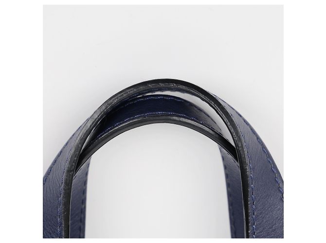 Burberry Borsa Tote in pelle blu navy con occhielli e stemma argento - vista 12