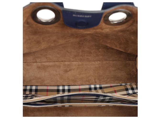 Burberry Borsa Tote in pelle blu navy con occhielli e stemma argento - vista 22