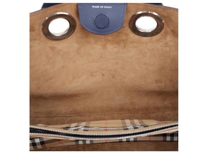 Burberry Borsa Tote in pelle blu navy con occhielli e stemma argento - vista 23
