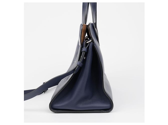 Burberry Borsa Tote in pelle blu navy con occhielli e stemma argento - vista 4