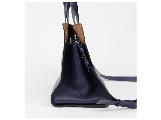 Burberry Borsa Tote in pelle blu navy con occhielli e stemma argento - vista 5