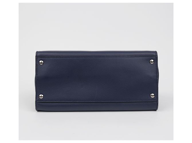 Burberry Borsa Tote in pelle blu navy con occhielli e stemma argento - vista 6