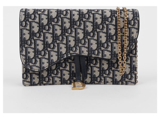 Dior Borsa Saddle Pouch Oblique Jacquard con Catena Blu - vista 2