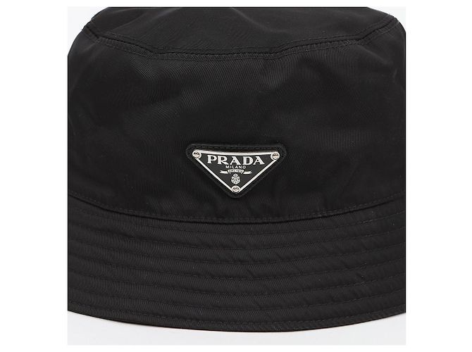 Prada Cappello a Secchi Unisex a Righe con Logo Triangle Nero - vista 2
