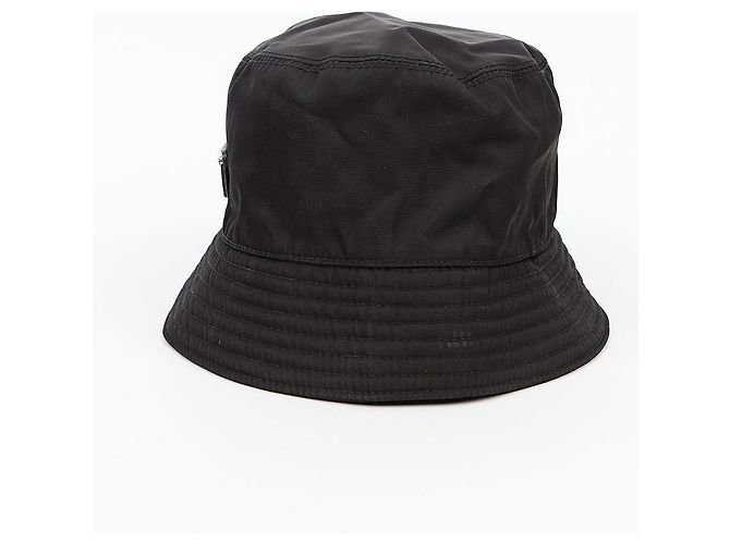 Prada Cappello a Secchi Unisex a Righe con Logo Triangle Nero - vista 3