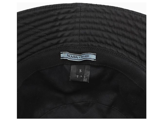 Prada Cappello a Secchi Unisex a Righe con Logo Triangle Nero - vista 6