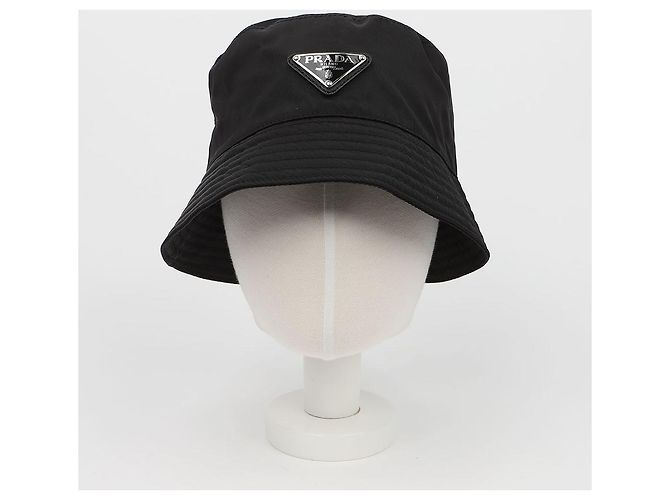 Prada Cappello a Secchi Unisex a Righe con Logo Triangle Nero - vista 7