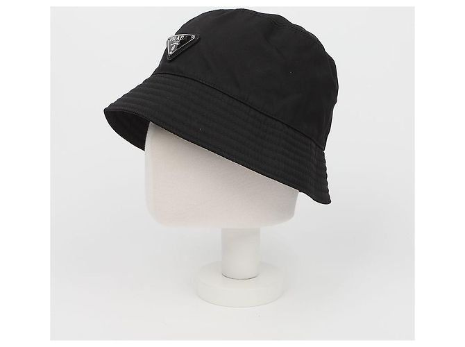 Prada Cappello a Secchi Unisex a Righe con Logo Triangle Nero - vista 8