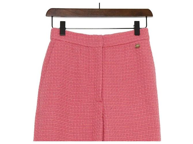 Chanel Pantalones anchos de tweed rosa para mujer - vista 2