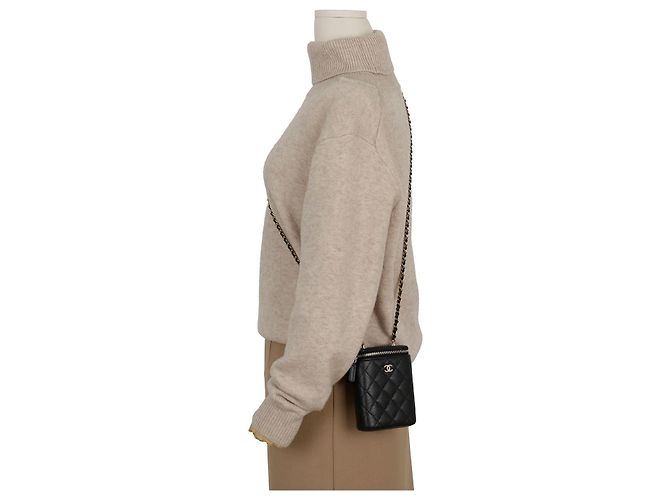 Chanel Mini borsa a tracolla Classic Caviar Vanity placcata oro nera - vista 10